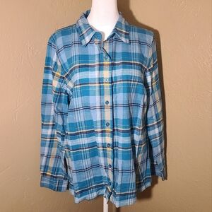 2 For $18 New Coldwater Creek Blue Flannel Button Down Top